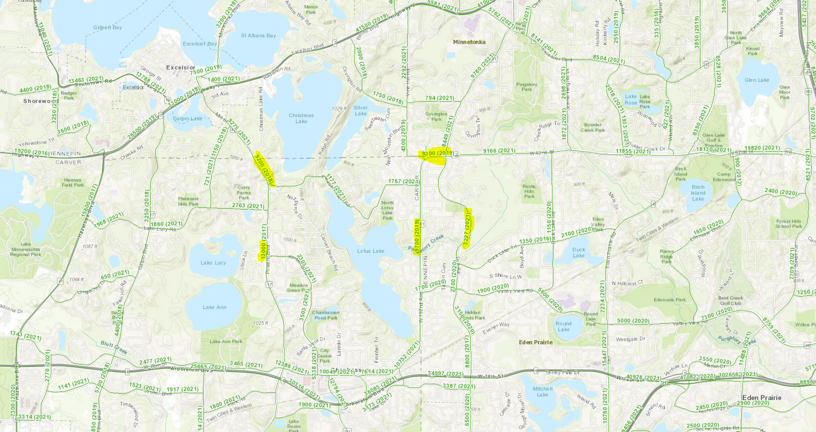 TH 101 corridor map for staging and traffic management work